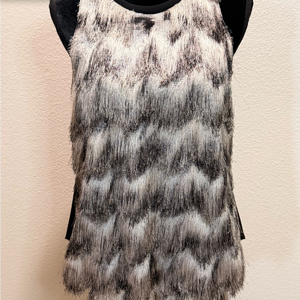 Sachin + Babi Black and Silver Textured Fringe Tank Top